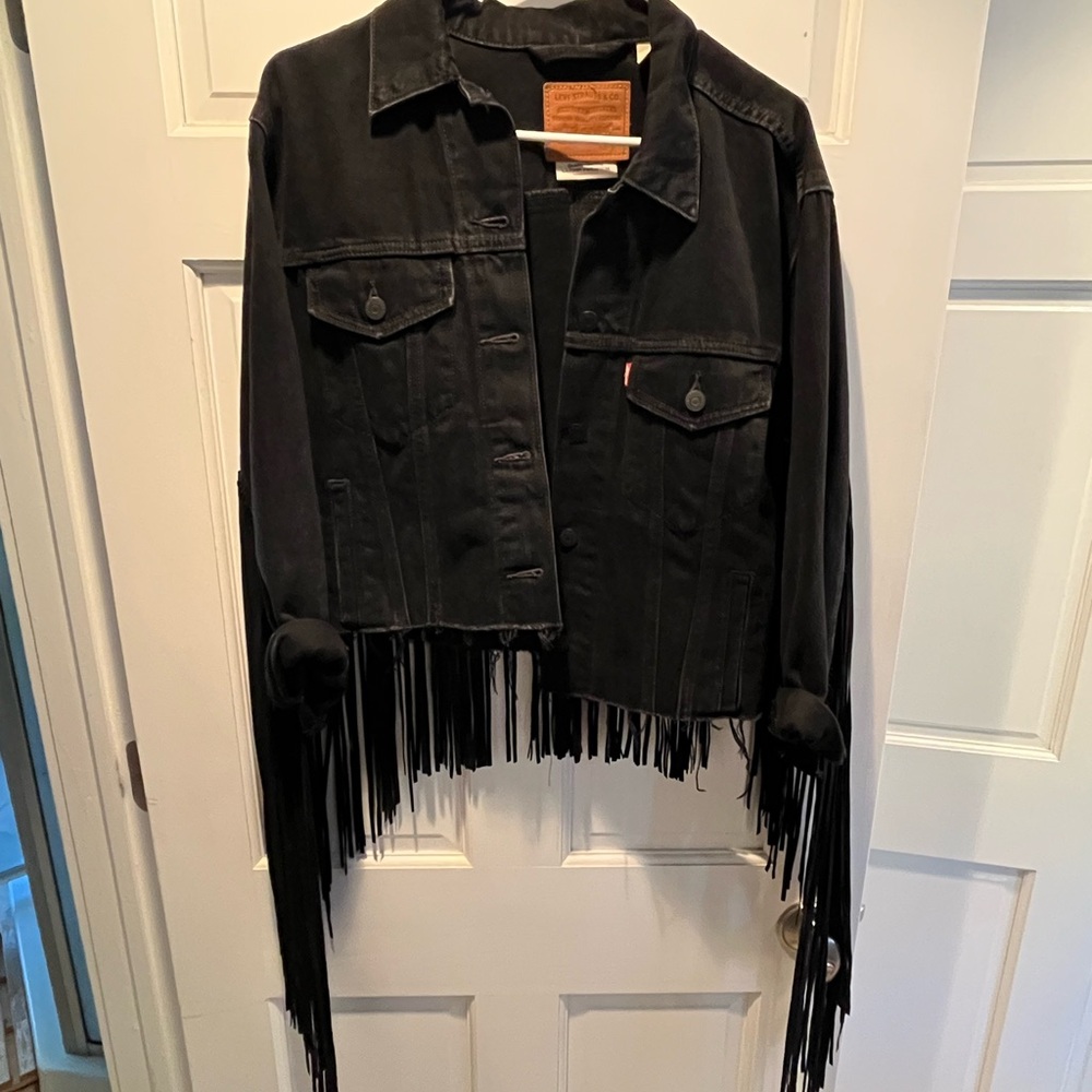 Levi’s Black Denim Ex Boyfriend Fringe Jacket M